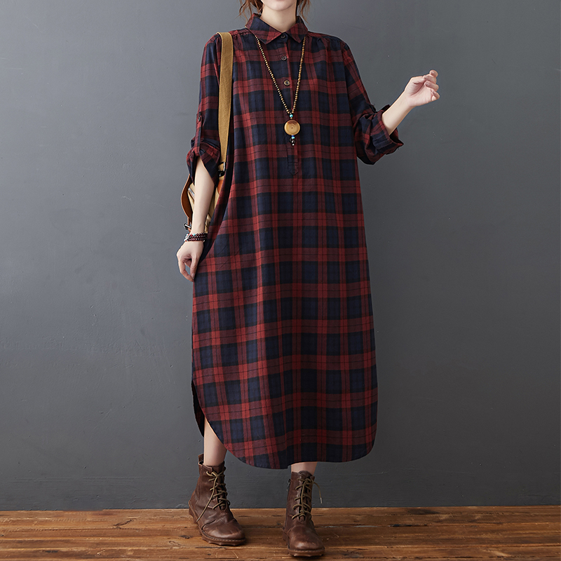 Casual Loose Linen Shirt Dress - Pamuklu Keten Elbise Kadın Sonbahar Yeni
