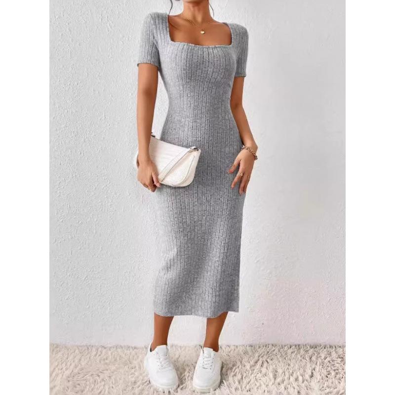 Bodycon Long Sleeve Ribbed Dress - Kadınlar İçin Vintage Nervürlü Örme Midi