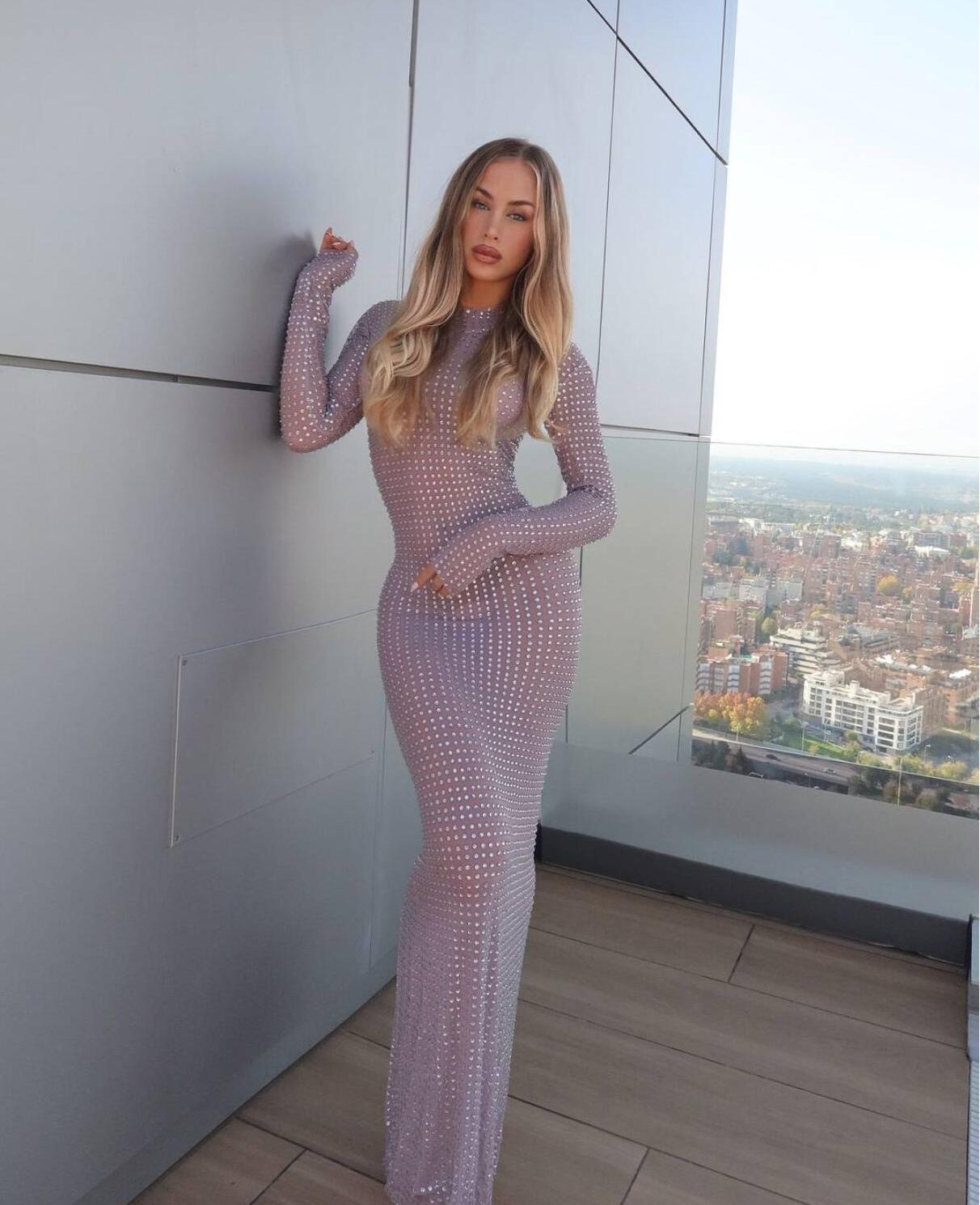 Sparkly Rhinestone Club Party Dress - 2025 Yeni Şeffaf Fotoğraf Çekimi Elbisesi