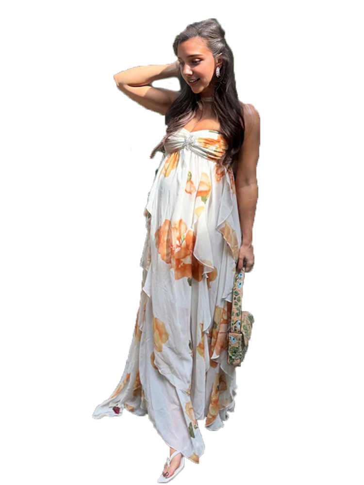 Boho Summer Beach Maxi Dress - Boho Çiçek Desenli Hamilelik Fotoğraf Çekimi