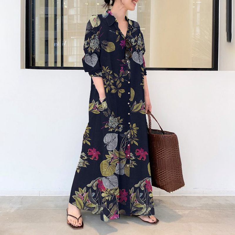 Casual Loose Linen Shirt Dress - Sonbahar yeni artı boyutu gündelik pamuk