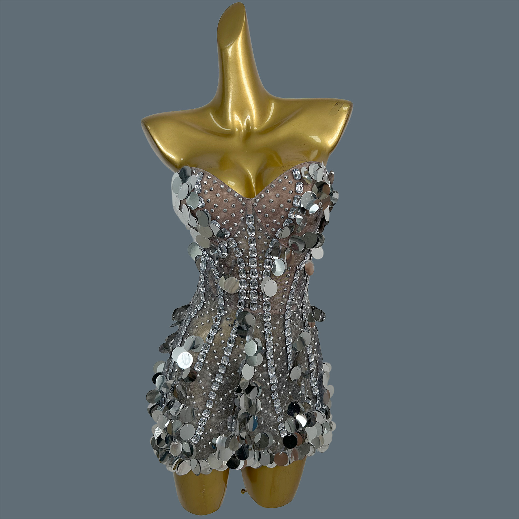 Sparkly Rhinestone Club Party Dress - Kadınlar İçin Askısız Işıltılı Taşlı Pul
