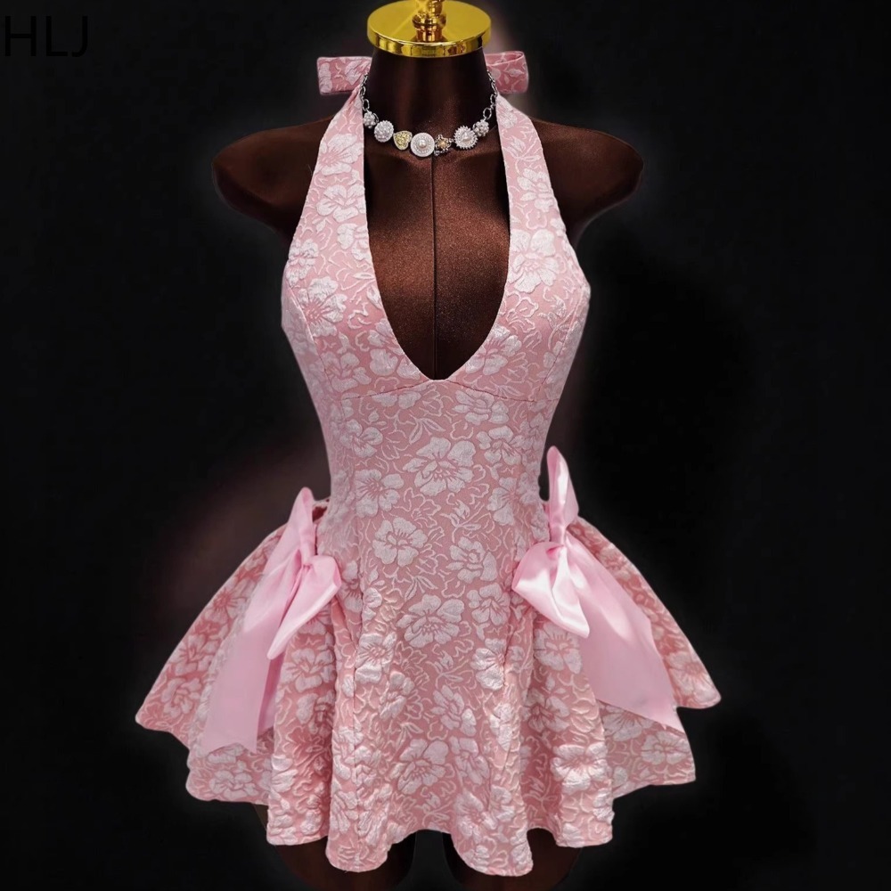 Y2K Backless Halter Mini Dress - HLJ Y2K Seksi Jakarlı Patchwork Bodycon