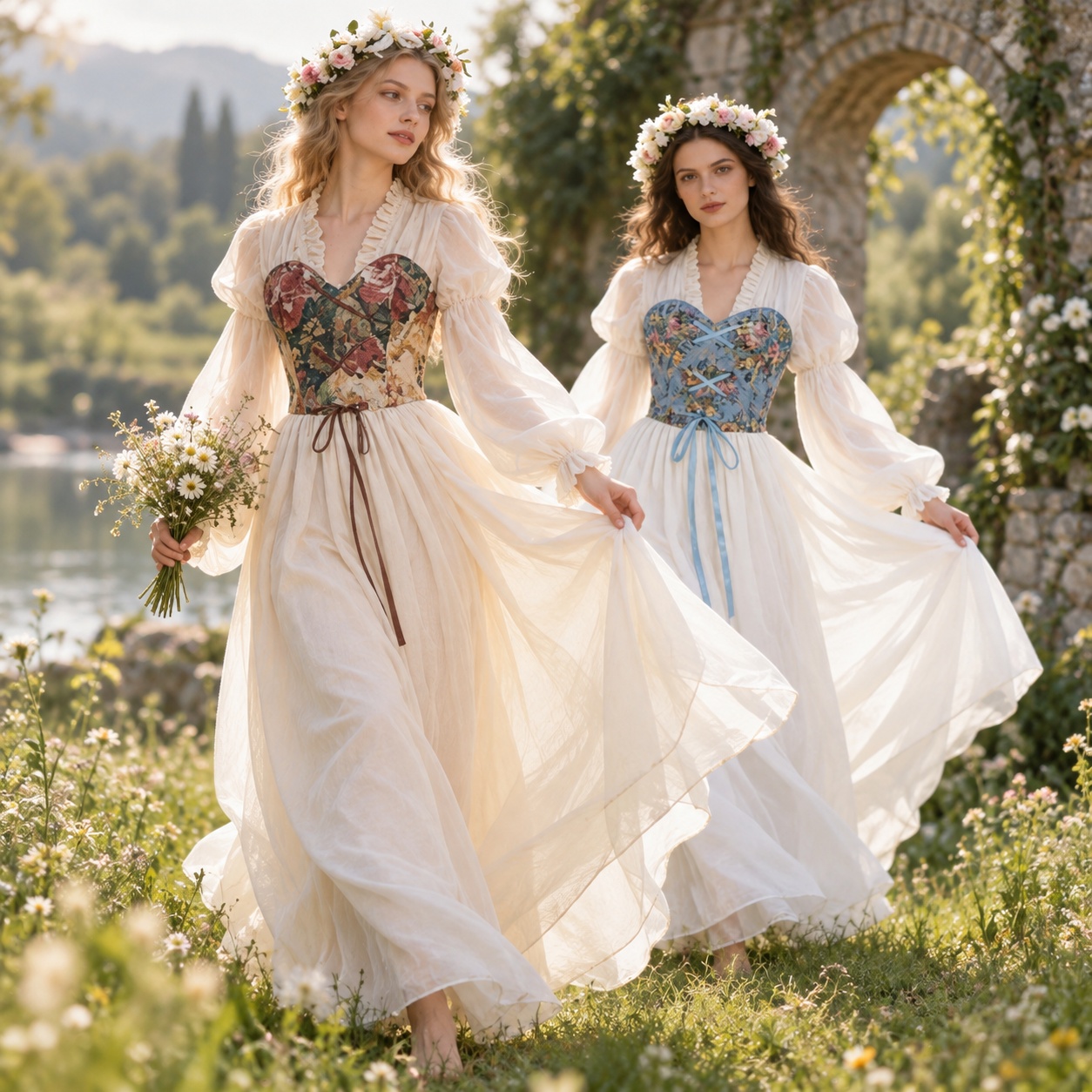 Dresses - Rönesans Tarzı Korseli Bel Elbise, Orta