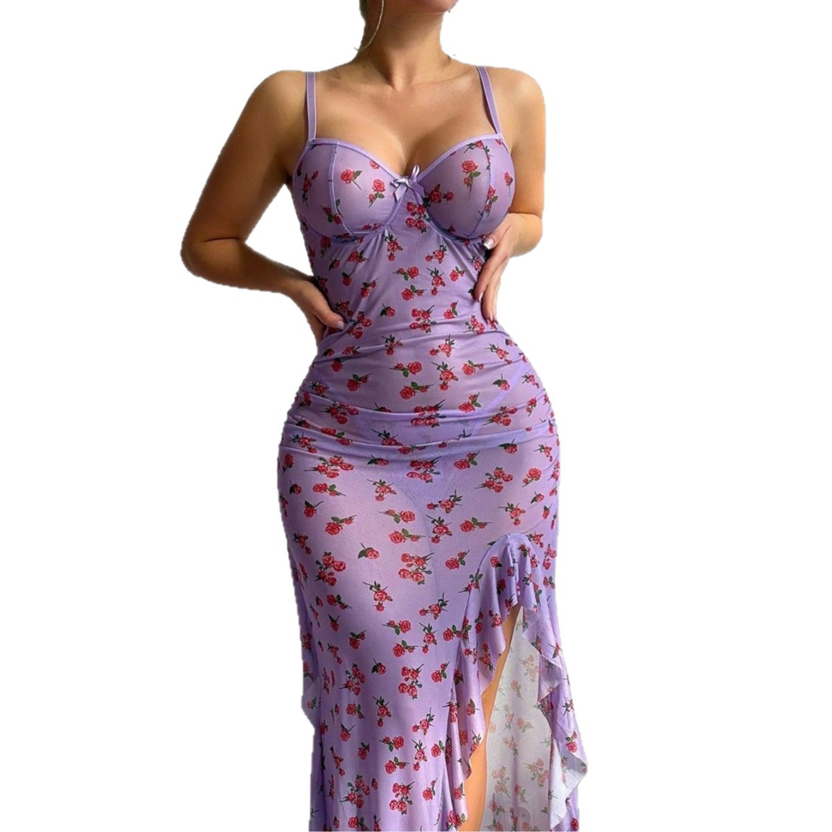 Sexy Mesh Sheer Bodycon Dress - Şeffaf File Kumaşlı, Büyük Beden, Seksi