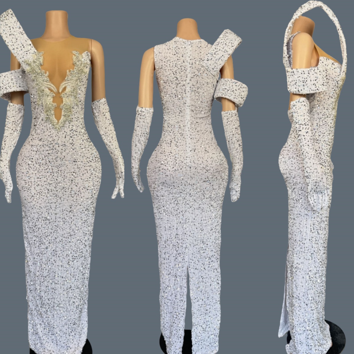 Işıltılı Taşlı Derin V Yaka Uz - Sparkly Rhinestone Club Party Dress incelemesi ve fiyatı