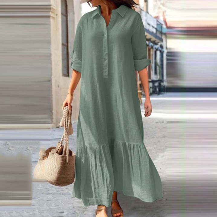 2025 Kadın Keten Gömlek Elbise - Casual Loose Linen Shirt Dress incelemesi ve fiyatı