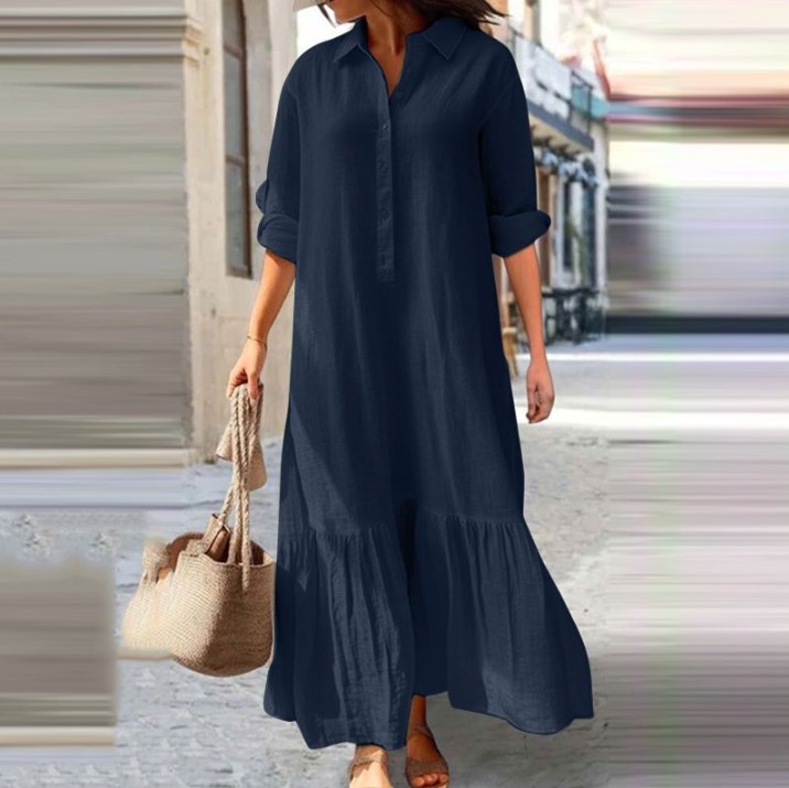 2025 Kadın Keten Gömlek Elbise - Casual Loose Linen Shirt Dress incelemesi ve fiyatı