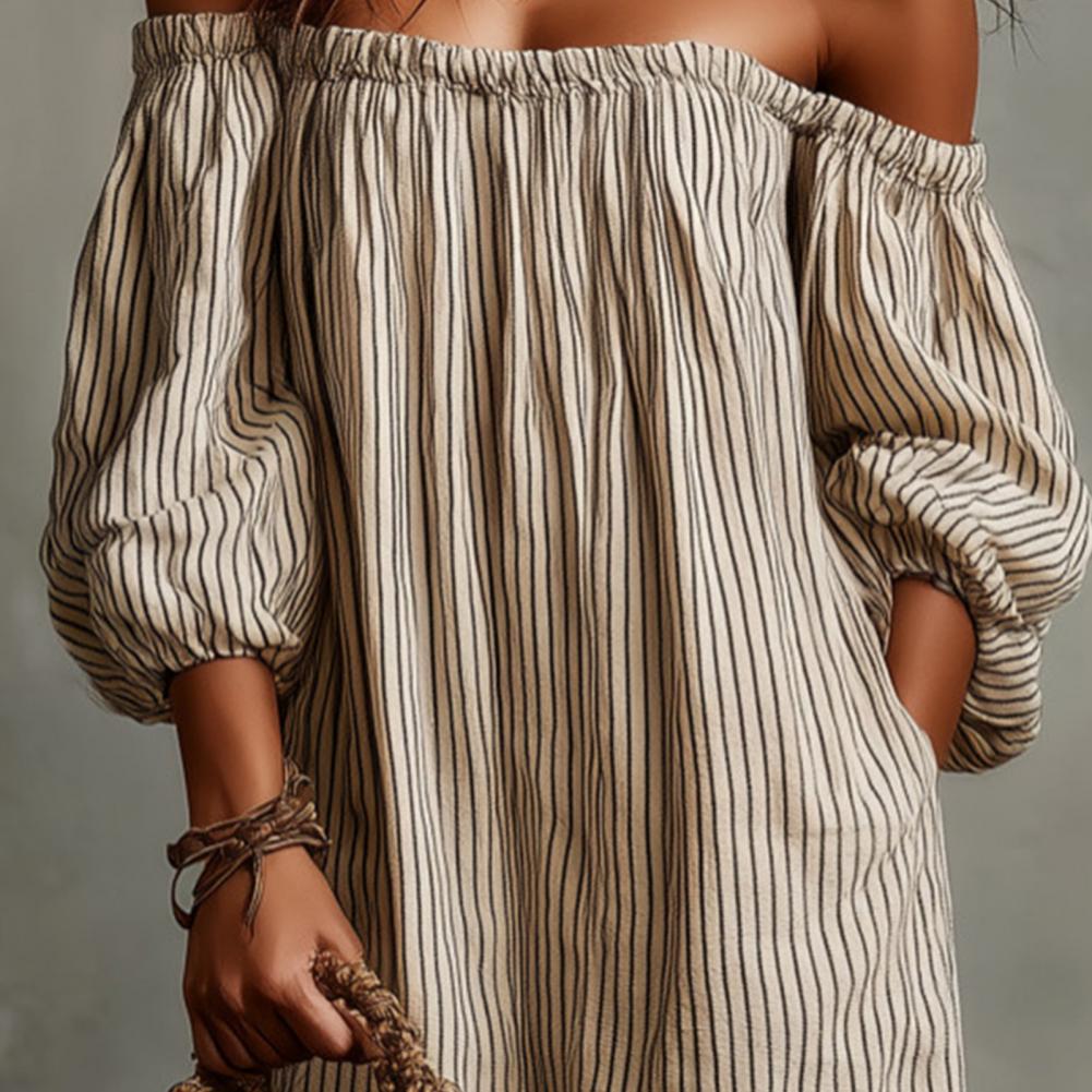 İlkbahar Yaz Kadın Düşük Omuzl - Off Shoulder Puff Sleeve Sundress incelemesi ve fiyatı