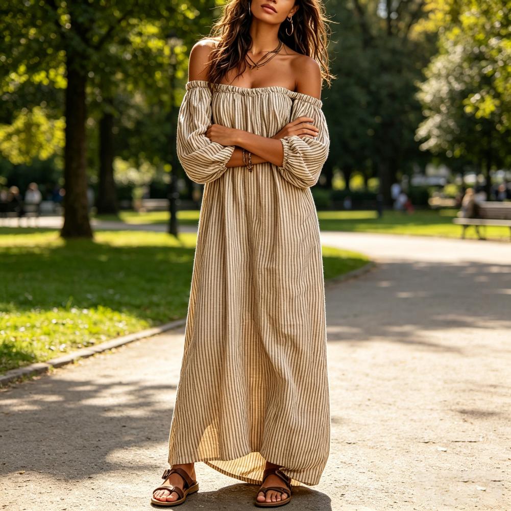 İlkbahar Yaz Kadın Düşük Omuzl - Off Shoulder Puff Sleeve Sundress incelemesi ve fiyatı