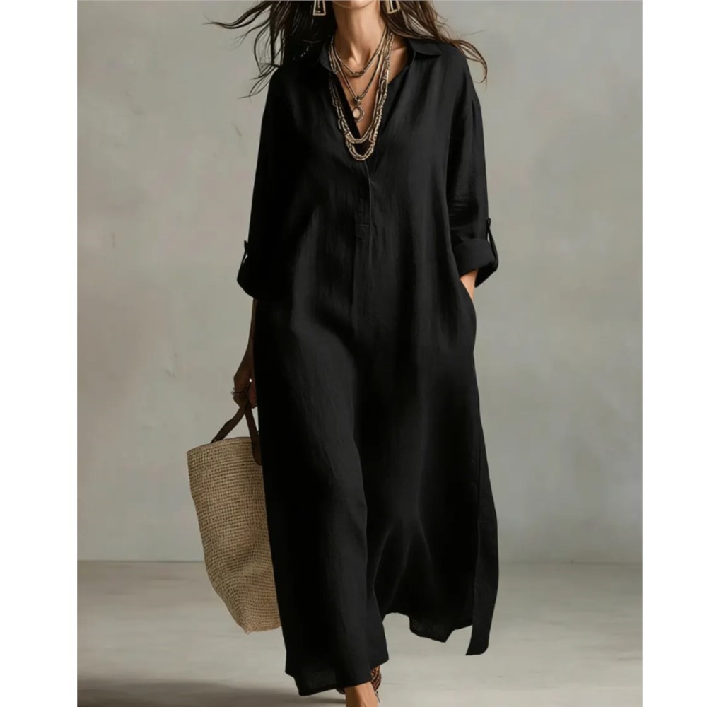 Kadınlar için Vintage Keten Gö - Casual Loose Linen Shirt Dress incelemesi ve fiyatı