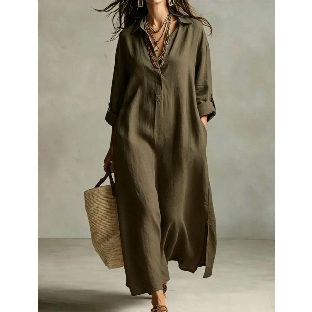 Kadınlar için Vintage Keten Gö - Casual Loose Linen Shirt Dress incelemesi ve fiyatı