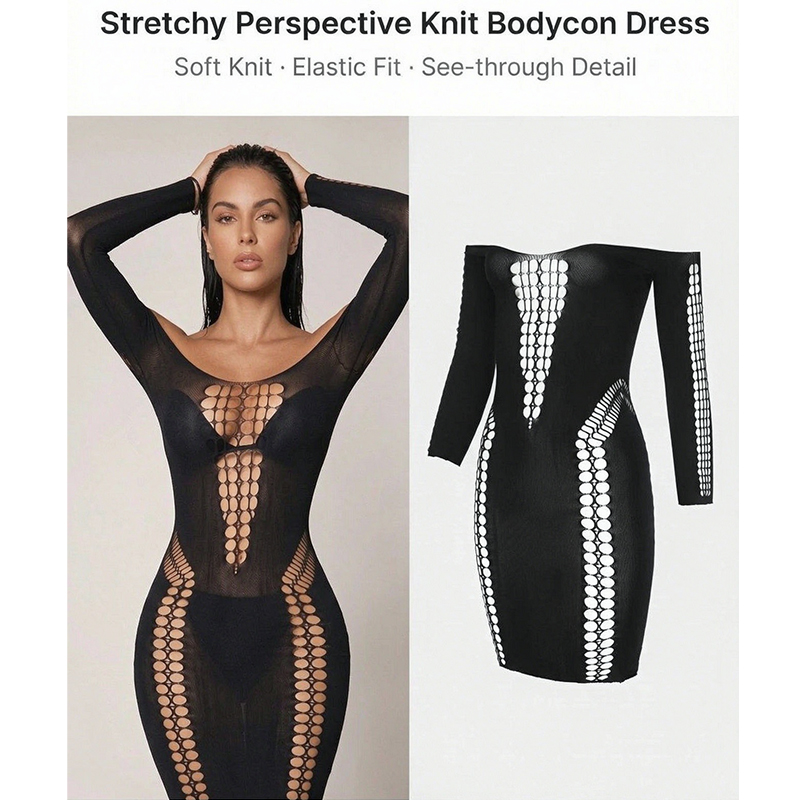 Kadınlar İçin Şeffaf File Uzun - Sexy Mesh Sheer Bodycon Dress incelemesi ve fiyatı