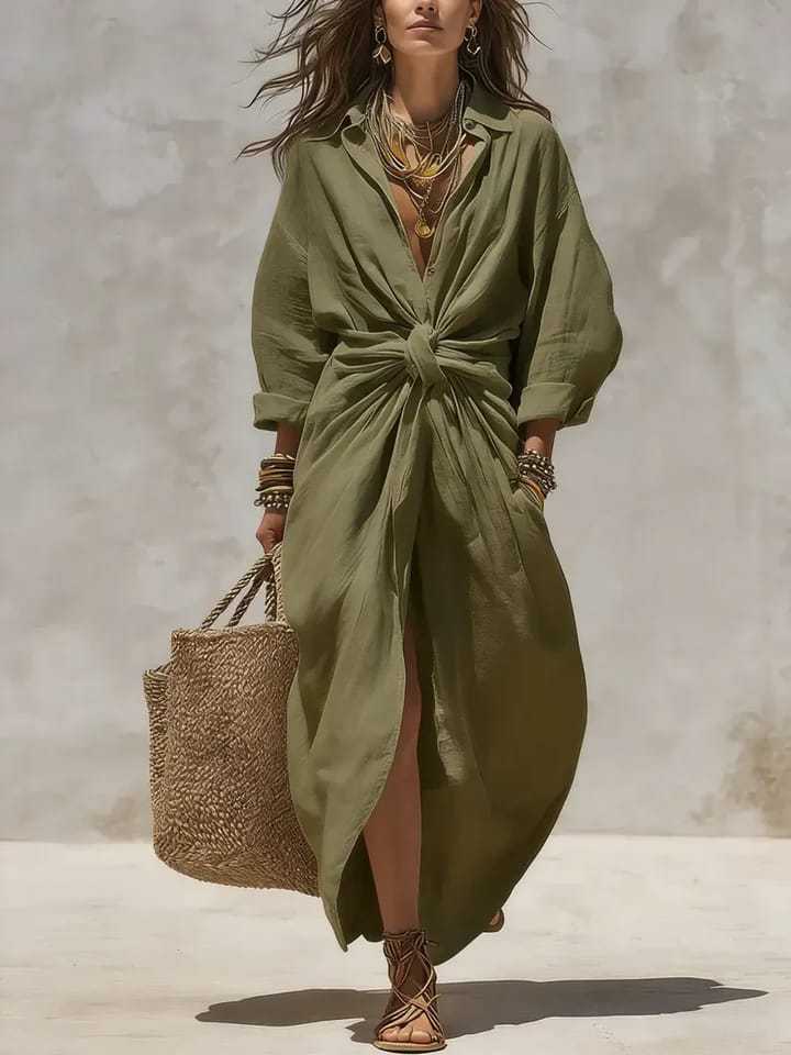 Bohem Beyaz Keten Pamuklu Göml - Casual Loose Linen Shirt Dress incelemesi ve fiyatı
