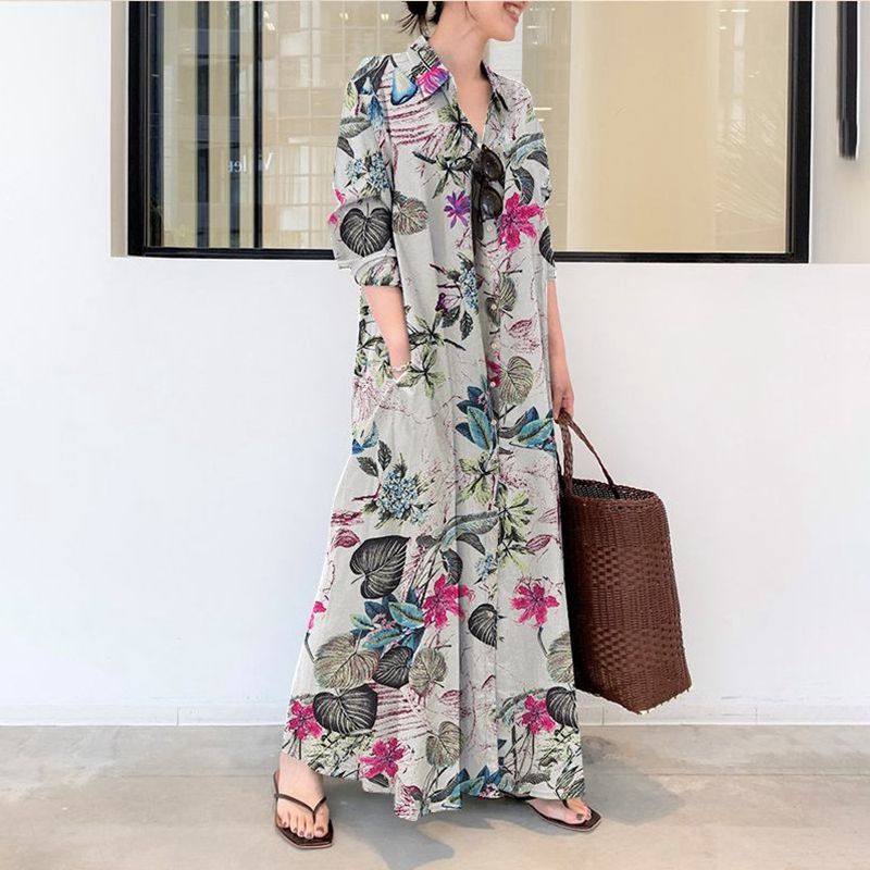 Sonbahar yeni artı boyutu günd - Casual Loose Linen Shirt Dress incelemesi ve fiyatı