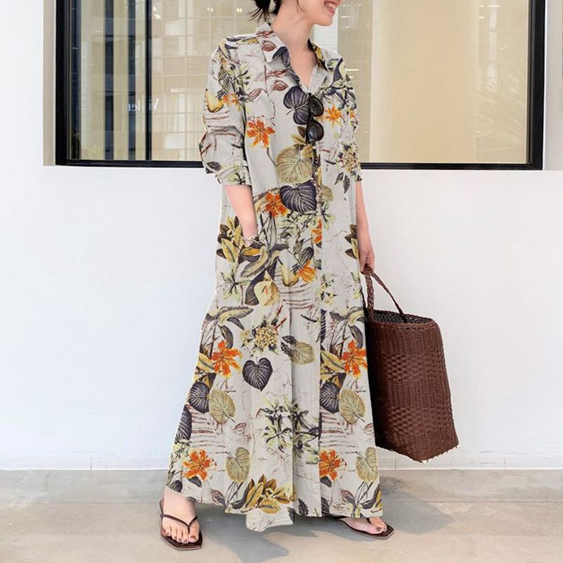 Sonbahar yeni artı boyutu günd - Casual Loose Linen Shirt Dress incelemesi ve fiyatı