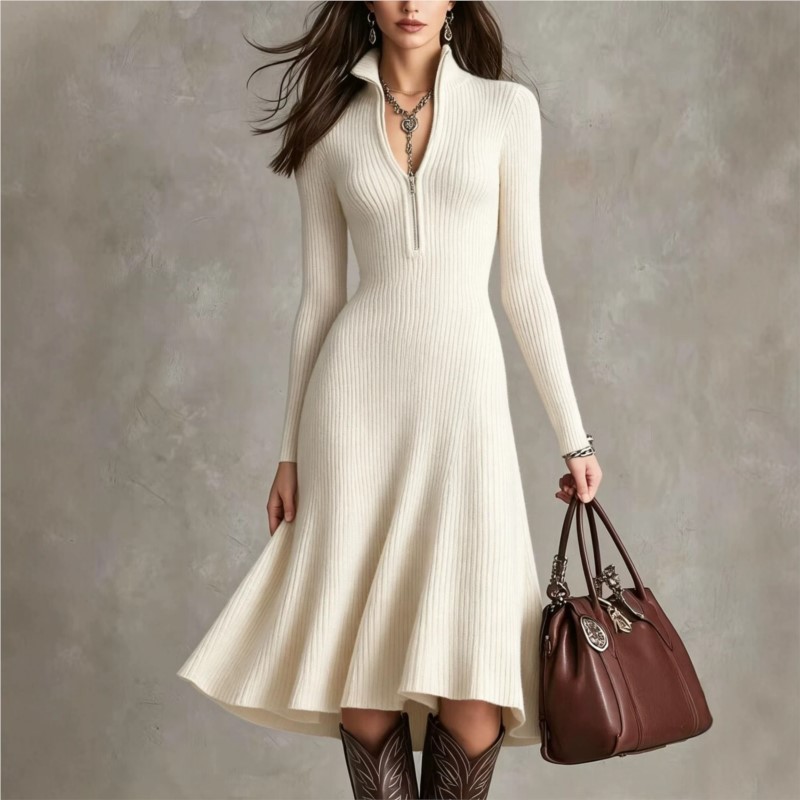 Kadınlar için Kaburgalı Örgü M - Bodycon Long Sleeve Ribbed Dress incelemesi ve fiyatı