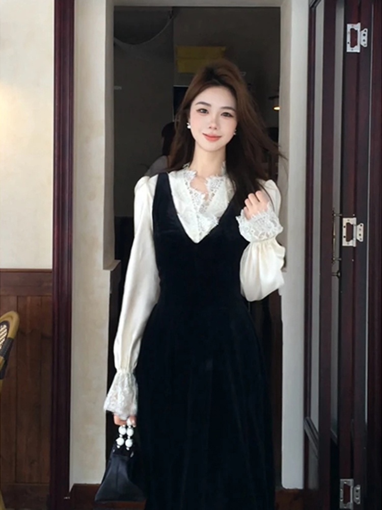 XZY Şık Dantel Patchwork Ipek  - Korean Style A Line Shirt Dress incelemesi ve fiyatı
