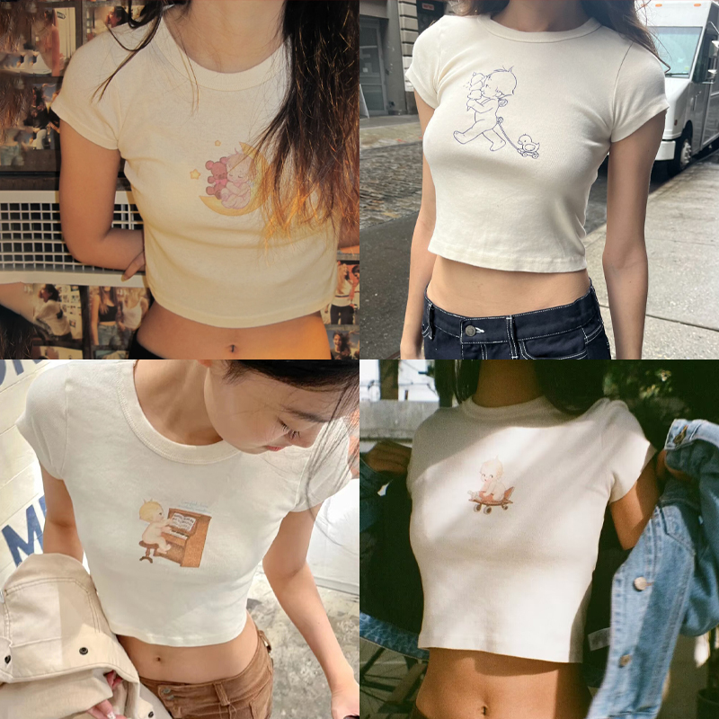 Melek bebek grafik dar kesim t - Y2K Graphic Baby Tee Crop incelemesi ve fiyatı