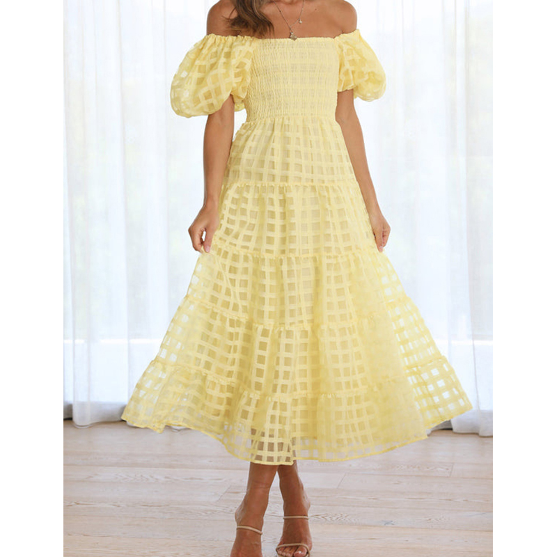 Zarif Kapalı Omuz kadın Yaz Uz - Off Shoulder Puff Sleeve Sundress incelemesi ve fiyatı