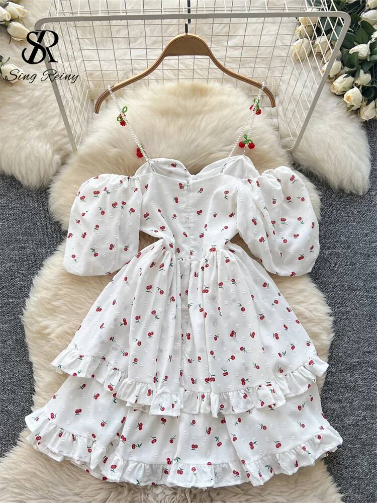Fairycore Tatil Yaz Elbisesi K - Off Shoulder Puff Sleeve Sundress incelemesi ve fiyatı