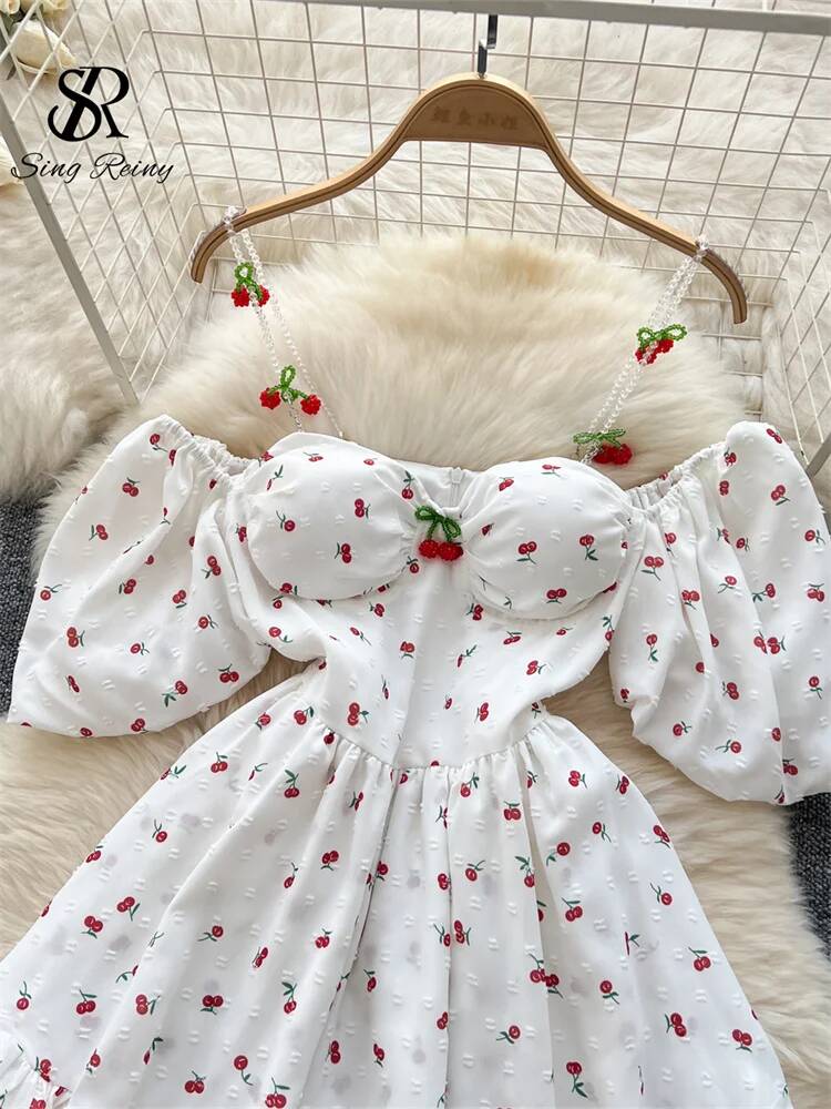Fairycore Tatil Yaz Elbisesi K - Off Shoulder Puff Sleeve Sundress incelemesi ve fiyatı